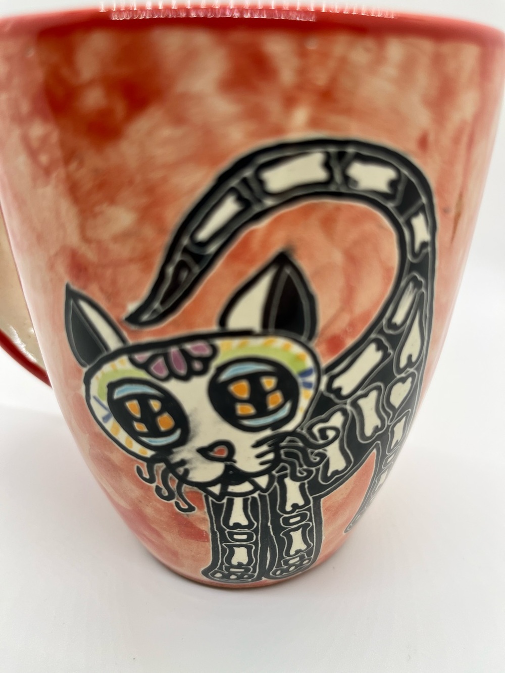 Handpainted Day of the Dead Sugar Skull Ceramic Cat Mug Contreras Mexico - Picture 3 of 5